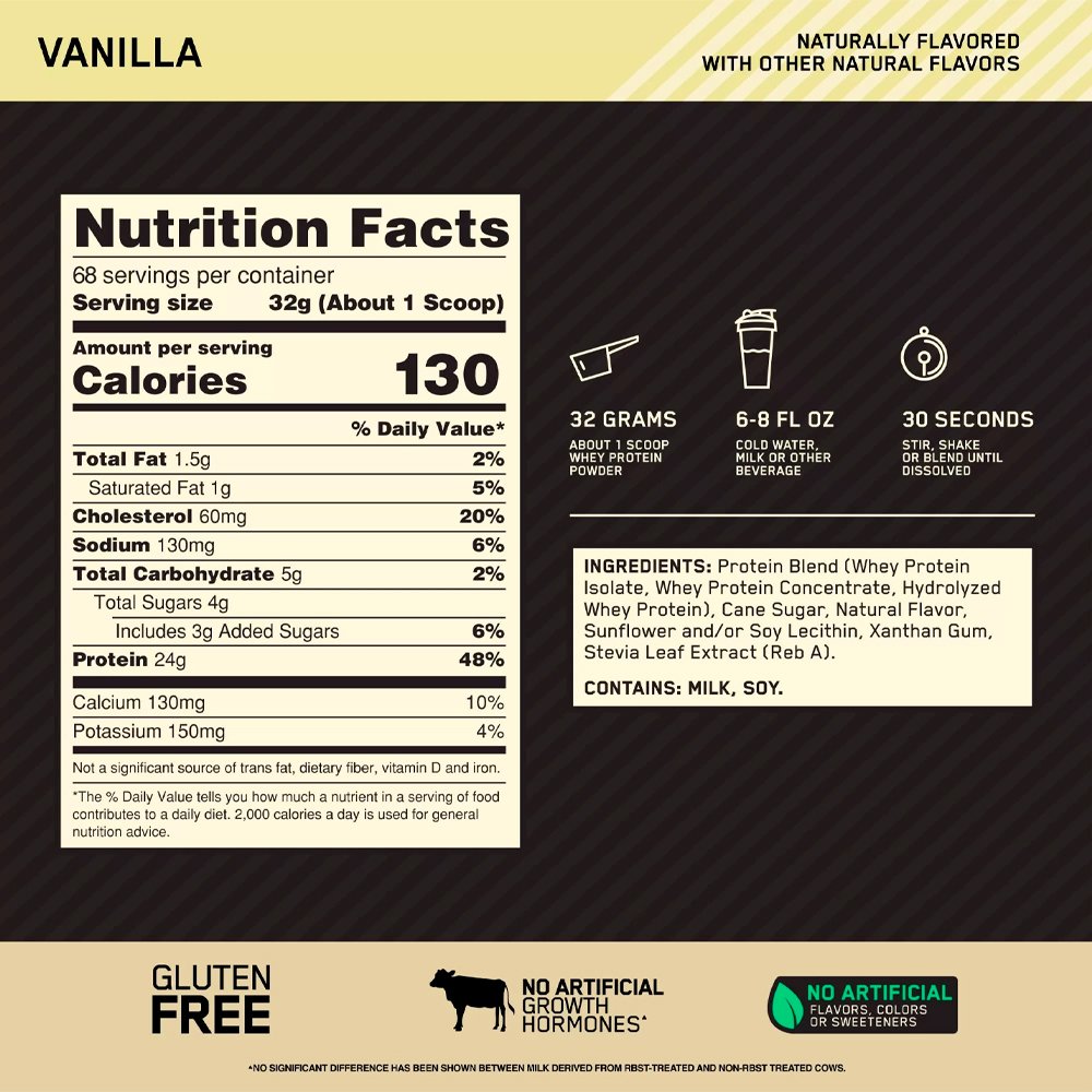 Gold Standard 100% Whey Naturally Flavored 4.8 Lb Optimum Nutrition - Imagen 2