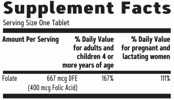 Alternative view of Folic Acid 800 mcg · 100 Tabletas